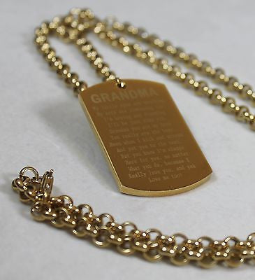 GRANDMA MESSAGE SPECIAL NECKLACE POEM DOG TAG STAINLESS STEEL GOLD PLATED IPG - Samstagsandmore
