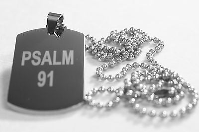PSALM 91 SOLID THICK MIRROR  STAINLESS STEEL DOG TAG STAINLESS BALL CHAIN 30" - Samstagsandmore