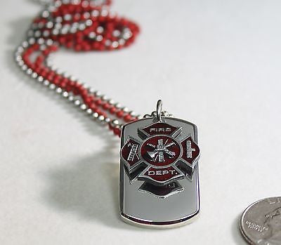 FIRE FIGHTER MALTESE CROSS CHARM 3D SOLID STAINLESS DOG TAG NECKLACE STAINLESS - Samstagsandmore