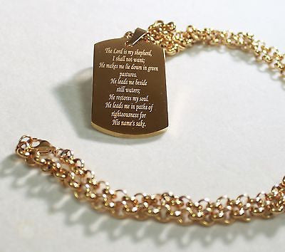 PSALM 23 THICK  IPG GOLD  NECKLACE  DOG TAG STAINLESS STEEL ROLO CHAIN - Samstagsandmore