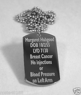 MEDICAL ALERT  DNR THICK SILVER  STAINLESS STEEL  DOG TAG NECKLACE FREE  ENGRAVING - Samstagsandmore