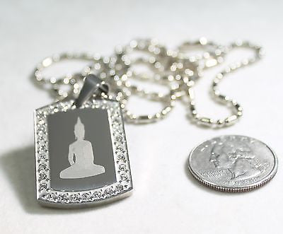 Buddha dog tag CZ stainless steel necklace pendant - Samstagsandmore