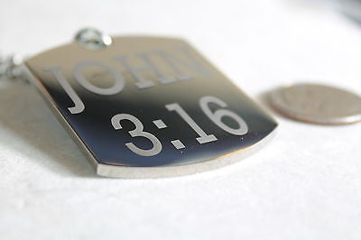 JOHN 3:16 316 LARGE STAINLESS STEEL DOG TAG PENDANT NECKLACE - Samstagsandmore