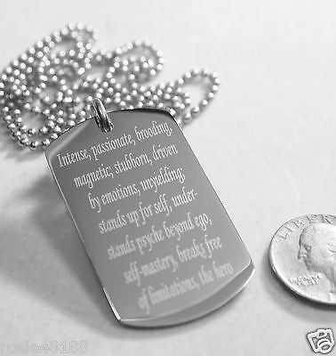 SCORPIO ZODIAC SIGN TRAITS DOG TAG NECKLACE PENDANT STAINLESS STEEL - Samstagsandmore