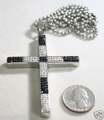 HIP HOP CZ BLING BLACK CLEAR WHITE STAINLESS STEEL CROSS AND RHODIUM - Samstagsandmore