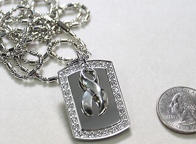 OVARIAN CANCER SILVER RIBBON BLING NECKLACE PENDANT CZ STAINLESS  TAG - Samstagsandmore