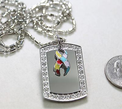 Autism bling CZ necklace pendant stainless steel dog tag pendant - Samstagsandmore