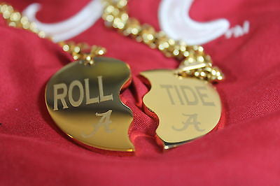 SOLID STAINLESS IPG GOLD PLATED SPLIT HEART NECKLACES ALABAMA CRIMSON ROLL TIDE - Samstagsandmore