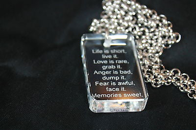 MOTIVATIONAL SAND BLASTED THICK CRYSTAL DOG TAG AND STAINLESS STEEL NECKLACE - Samstagsandmore