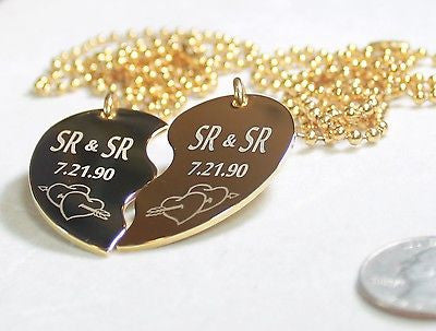 GOLD TONE IPG PERSONALIZED SPLIT HEART ARROW  NECKLACE SET STAINLESS STEEL - Samstagsandmore