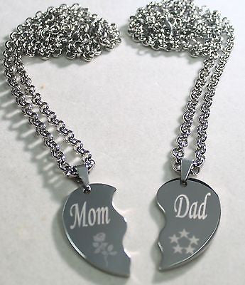 SOLID STAINLESS STEEL MOM DAD SPLIT HEART NECKLACES LOVE FREE ENGRAVING - Samstagsandmore