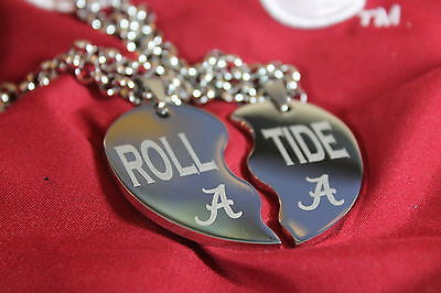 SOLID STAINLESS SPLIT HEART NECKLACES ALABAMA CRIMSON ROLL TIDE BAMA - Samstagsandmore