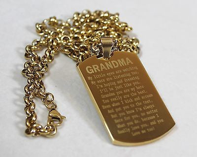 GRANDMA MESSAGE SPECIAL NECKLACE POEM DOG TAG STAINLESS STEEL GOLD PLATED IPG - Samstagsandmore