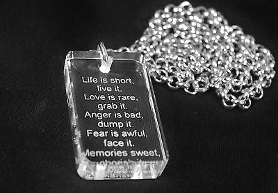 MOTIVATIONAL SAND BLASTED THICK CRYSTAL DOG TAG AND STAINLESS STEEL NECKLACE - Samstagsandmore