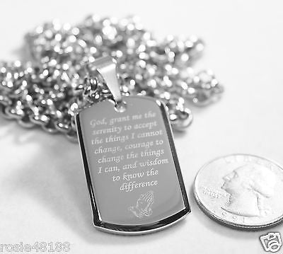 SERENITY  PRAYER  CROSS 3D SMALLER STAINLESS STEEL HIGH SHINE DOG TAG NECKLACE - Samstagsandmore