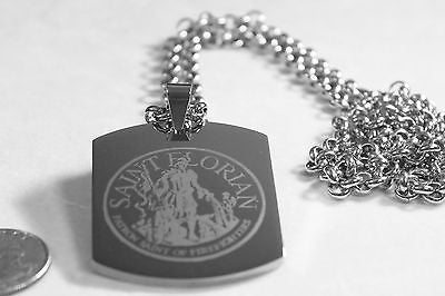 SAINT FLORIAN IMAGE FIREMAN SOLID STAINLESS STEEL ENGRAVE NAME DOG TAG NECKLACE - Samstagsandmore