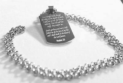 PSALM 23  THICK  NECKLACE  DOG TAG STAINLESS STEEL ROLO CHAIN PRAYER MEMORIAL - Samstagsandmore