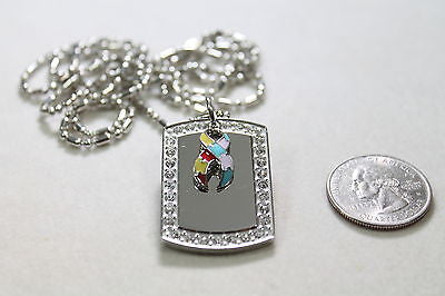 Autism bling CZ necklace pendant stainless steel dog tag pendant - Samstagsandmore