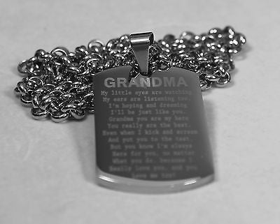 GRANDMA MESSAGE SPECIAL NECKLACE POEM DOG TAG STAINLESS STEEL - Samstagsandmore