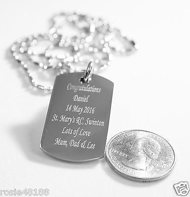 HOLY FIRST COMMUNION CHILD DOG TAG NECKLACE BEVELED STAINLESS STEEL - Samstagsandmore