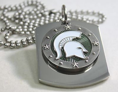 MICHIGAN STATE SPARTANS  X LARGE  DOG TAG STAINLESS STEEL NECKLACE LOGO - Samstagsandmore