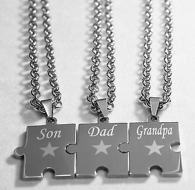 SON DAD GRANDPA PUZZLE PIECE SOLID STAINLESS STEEL ROLO  CHAIN NECKLACE - Samstagsandmore