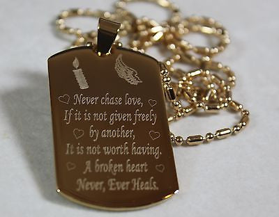 GOLD PLATED NECKLACE PENDANT DOG TAG CZ CUSTOM YOUR MESSAGE - Samstagsandmore