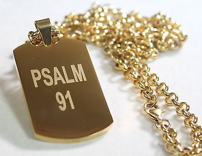 PSALM 91 THICK GOLD IPG PLATED OVER SOLID STAINLESS STEEL ROLO STAINLESS CHAIN - Samstagsandmore