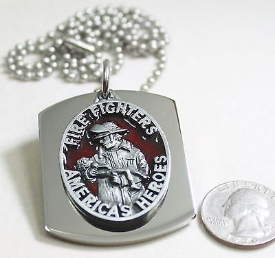 FIRE FIGHTER  PENDANT X LARGE  DOG TAG STAINLESS STEEL NECKLACE LOGO - Samstagsandmore