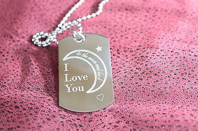 VALENTINES DAY LOVE YOU TO THE MOON AND BACK DOG TAG NECKLACE STAINLESS STEEL - Samstagsandmore