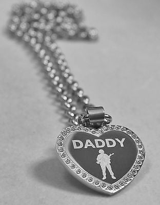 CZ BLING SOLID STAINLESS STEEL HEART DADDY DAD SISTER BROTHER  MOM FREE ENGRAVE - Samstagsandmore