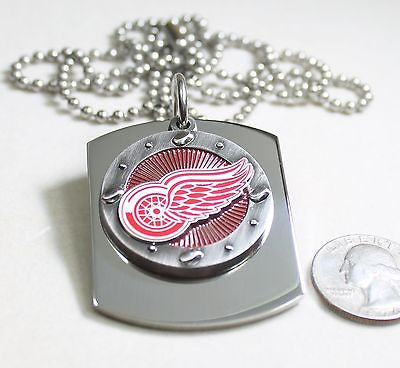 DETROIT RED WINGS  X LARGE  DOG TAG STAINLESS STEEL NECKLACE LOGO - Samstagsandmore