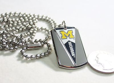 UNIVERSITY OF MICHIGAN PENNANT STAINLESS STEEL DOG TAG NECKLACE  3D BALL CHAIN - Samstagsandmore