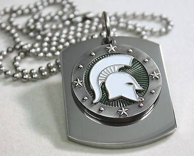 MICHIGAN STATE SPARTANS  X LARGE  DOG TAG STAINLESS STEEL NECKLACE LOGO - Samstagsandmore