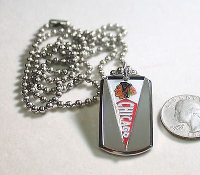 Chicago Blackhawks NHL pennant stainless steel dog tag necklace 3D ball chain - Samstagsandmore