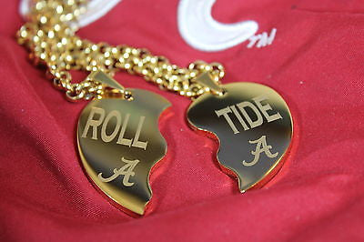SOLID STAINLESS IPG GOLD PLATED SPLIT HEART NECKLACES ALABAMA CRIMSON ROLL TIDE - Samstagsandmore