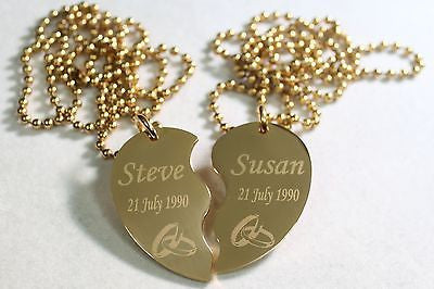 SPLIT HEART WEDDING SET NECKLACE  SET IPG GOLD  STAINLESS STEEL FREE ENGRAVING - Samstagsandmore