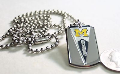 UNIVERSITY OF MICHIGAN PENNANT STAINLESS STEEL DOG TAG NECKLACE  3D BALL CHAIN - Samstagsandmore