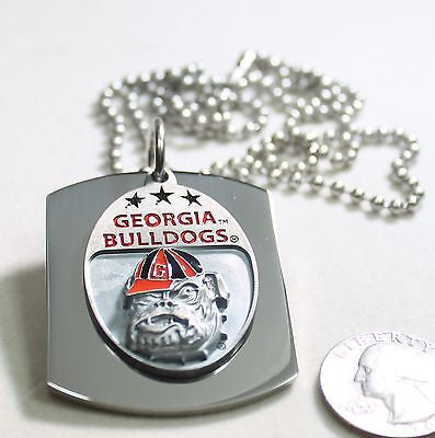 GEORGIA BULLDOGS  X LARGE  DOG TAG STAINLESS STEEL NECKLACE LOGO FREE ENGRAVE - Samstagsandmore