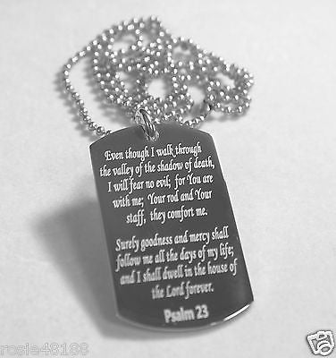 PSALM 23 VALLEY OF DEATH MEMORIAL DOG TAG NECKLACE  SOLID STAINLESS STEEL 2 SIDE - Samstagsandmore