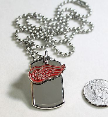 NHL DETROIT RED WINGS STAINLESS STEEL HOCKEY NECKLACE TAG PENDANT - Samstagsandmore