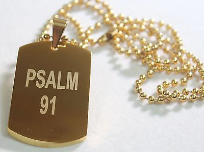 PSALM 91 SOLID THICK STAINLESS STEEL IPG GOLD PLATED DOG TAG BALL CHAIN 30" - Samstagsandmore