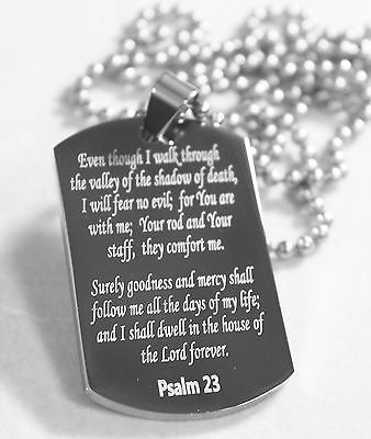 PSALM 23  THICK  NECKLACE  DOG TAG STAINLESS STEEL BALL CHAIN PRAYER MEMORIAL - Samstagsandmore