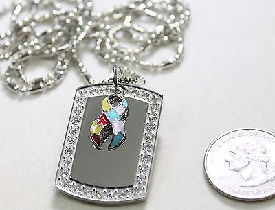 Autism bling CZ necklace pendant stainless steel dog tag pendant - Samstagsandmore