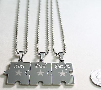 PUZZLE PIECE NECKLACE DAD SON GRANDPA SOLID STAINLESS STEEL BALL CHAIN NECKLACE - Samstagsandmore