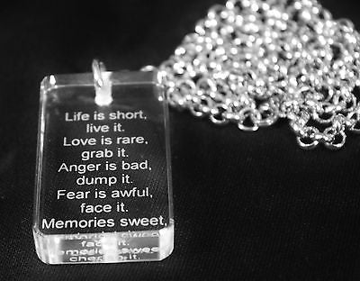 MOTIVATIONAL SAND BLASTED THICK CRYSTAL DOG TAG AND STAINLESS STEEL NECKLACE - Samstagsandmore
