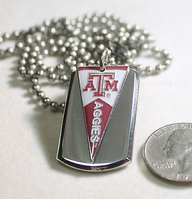 TEXAS ATM AGGIES PENNANT STAINLESS STEEL DOG TAG NECKLACE  3D BALL CHAIN - Samstagsandmore