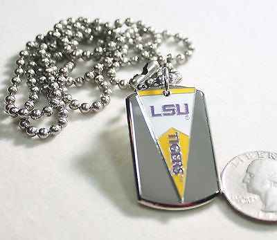 LOUISIANA STATE LSU PENNANT STAINLESS STEEL DOG TAG NECKLACE  3D BALL CHAIN - Samstagsandmore