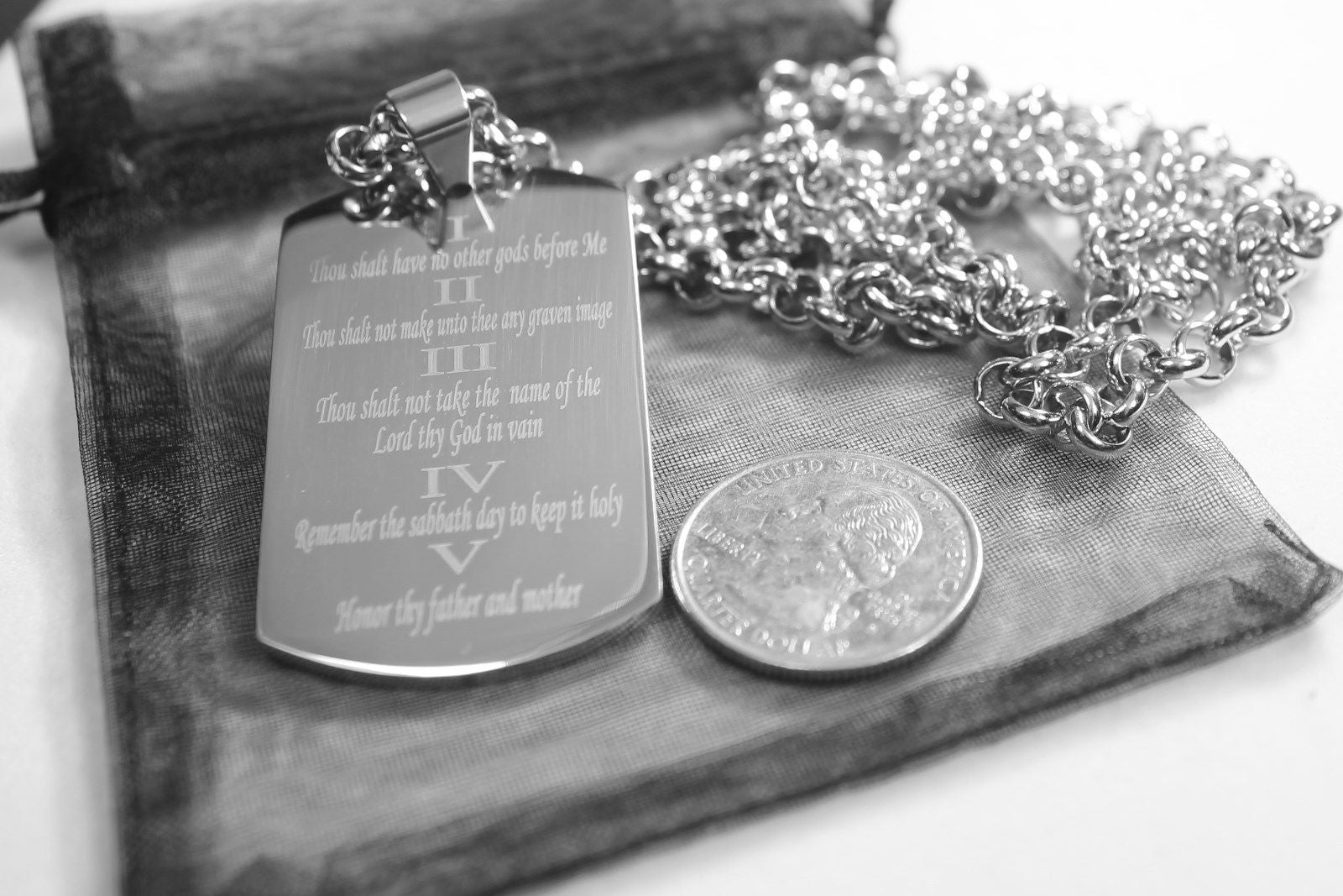 10 COMMANDMENTS SOLID THICK  STAINLESS STEEL ROLO CHAIN SHINE  PRAYER - Samstagsandmore