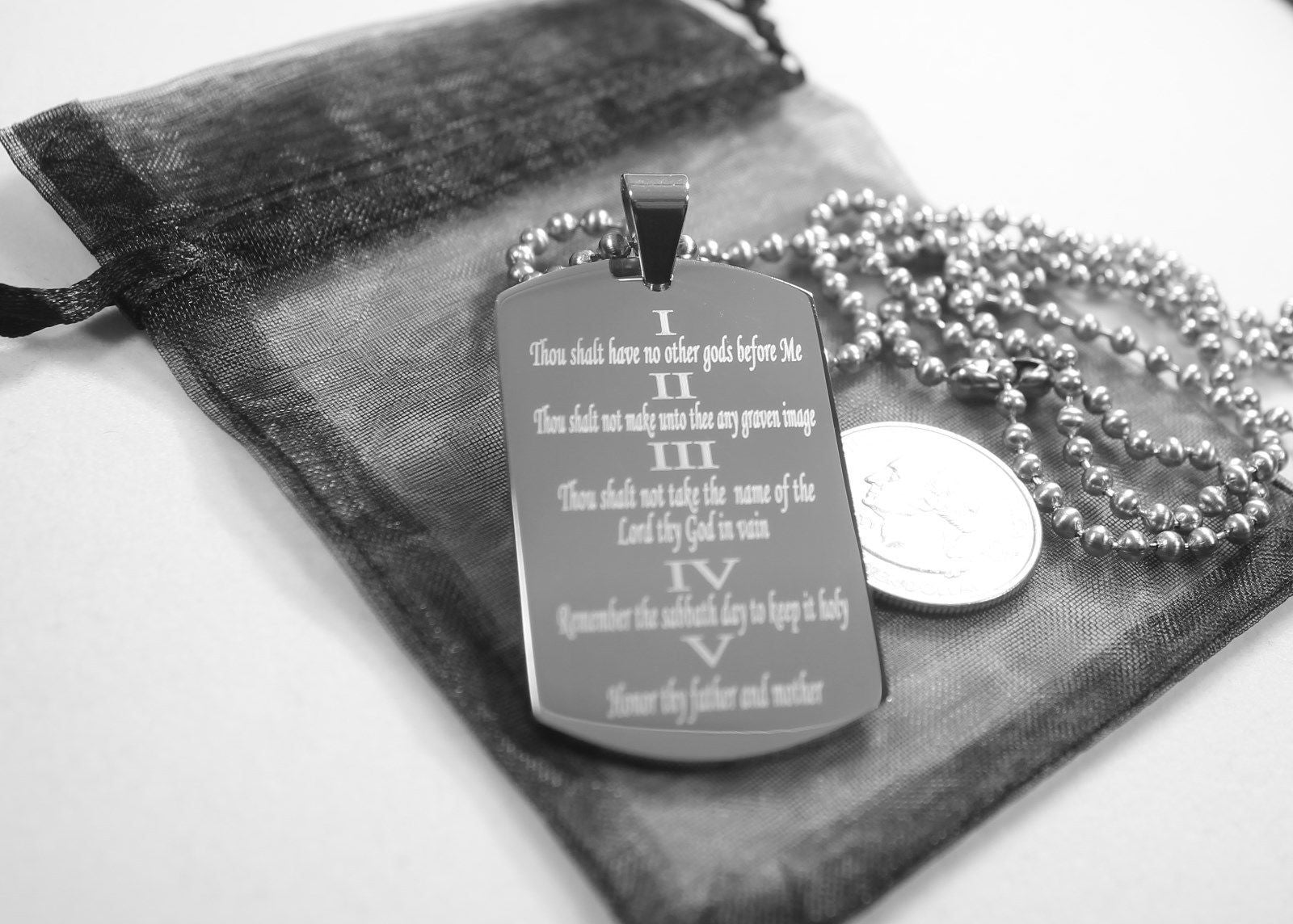 10 COMMANDMENTS SOLID THICK  STAINLESS STEEL BALL CHAIN SHINE PRAYER NECKLACE - Samstagsandmore
